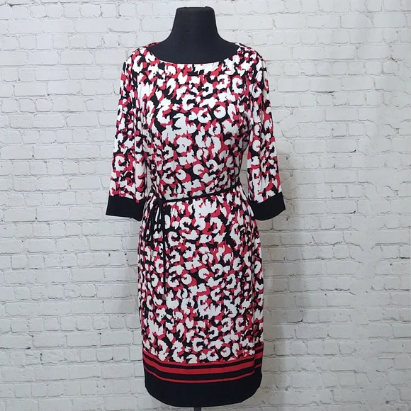 Liz Claiborn Black, Red and White 3/4 Sleeve Shift Dress - Picture 1 of 11
